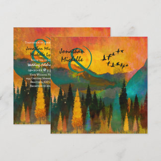 Convites Belo Sunset de Montanha, Árvores e Casamento de Av