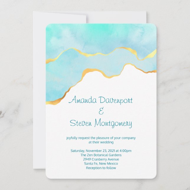 Convites Belo Verde Tropical com Casamento Dourado de Front (Frente)