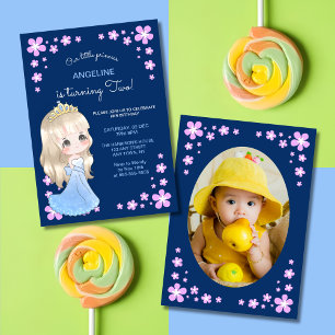 Convites Belo Vestido Azul Princesa Foto Floral Aniversário