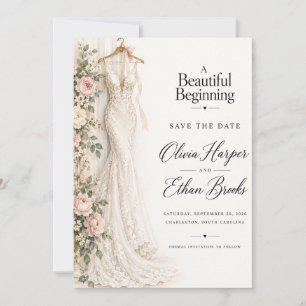 Convites Belo Vestido de Noiva no Início Save the Date