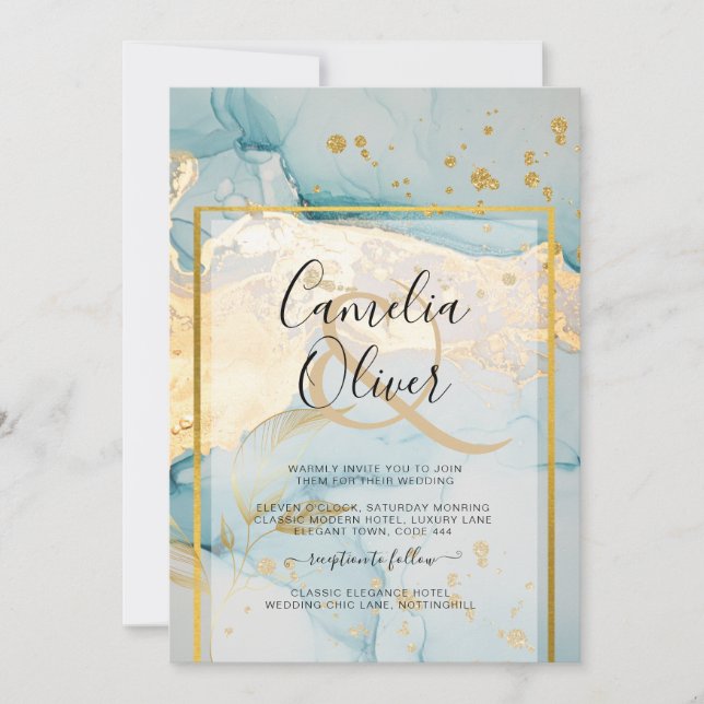 Convites Belo Vidro Dourado Turquesa (Frente)