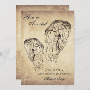 Convites Belo Vintage Jellyfish Chá de fraldas de praia