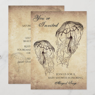 Convites Belo Vintage Jellyfish Chá de fraldas de praia