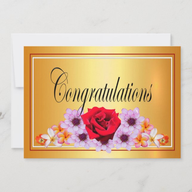 Convites Belos parabéns design florais de ouro (Frente)