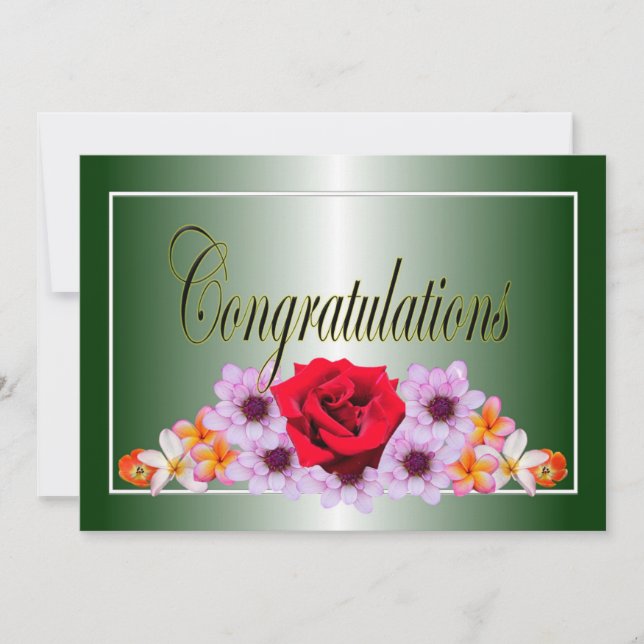 Convites Belos parabéns design florais verdes (Frente)