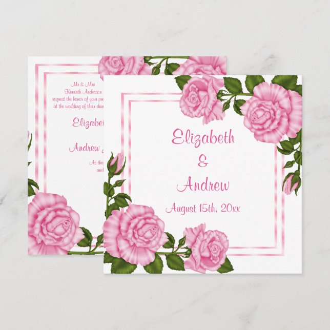 Convites Belos Ramos de Canto Rosa Casamento (Frente/Verso)