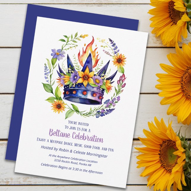Convites Beltane Fire Crown Summer Floral Sabbat Party (Beltane Fire Crown Summer Floral Sabbat Party Invitation by the Pagan Holidays shop)
