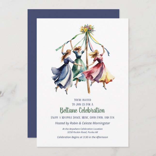 Convites Beltane Maypole Dance Summer Sabbat Party (Frente/Verso)