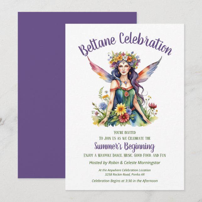 Convites Beltane Summer Fairy Floral Sabbat Party (Frente/Verso)
