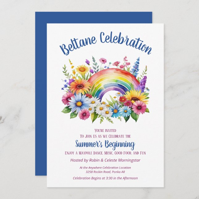 Convites Beltane Summer Floral Rainbow Sabbat Party (Frente/Verso)