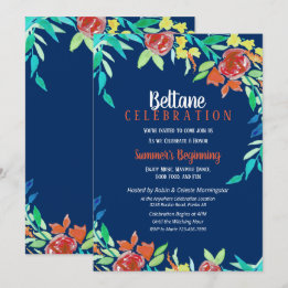 Convites Beltane Summer Flowers Wicca Watercolor Blue