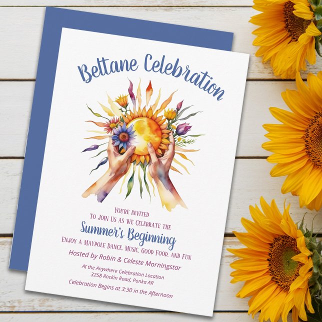 Convites Beltane Summer Sun Floral Sabbat Party (Beltane Summer Sun Floral Sabbat Party Invitation by the Pagan Holidays shop)