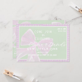 Convites Bem-vinda Pequena Uma-Coquette laço rosa e Xadrez