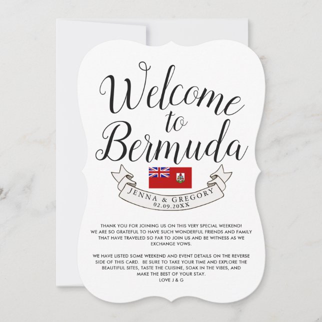 Convites Bem-vindo a Bermudas | Favor de Casamento no Desti (Frente)
