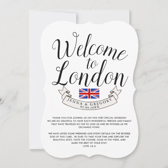 Convites Bem-vindo a Londres | Personalização de Casamento  (Frente)