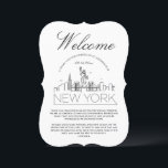 Convites Bem-vindo a Nova Iorque | Detalhes do convidado<br><div class="desc">Um cartão de visita único, adaptado ao seu convidado de casamento, viajando para vê-lo na bela cidade de Nova Iorque, Nova Iorque. Ele apresenta uma ilustração moderna, ao estilo deco, do horizonte da cidade na frente, seguida de espaços para sua única informação do dia do casamento na parte de trás....</div>