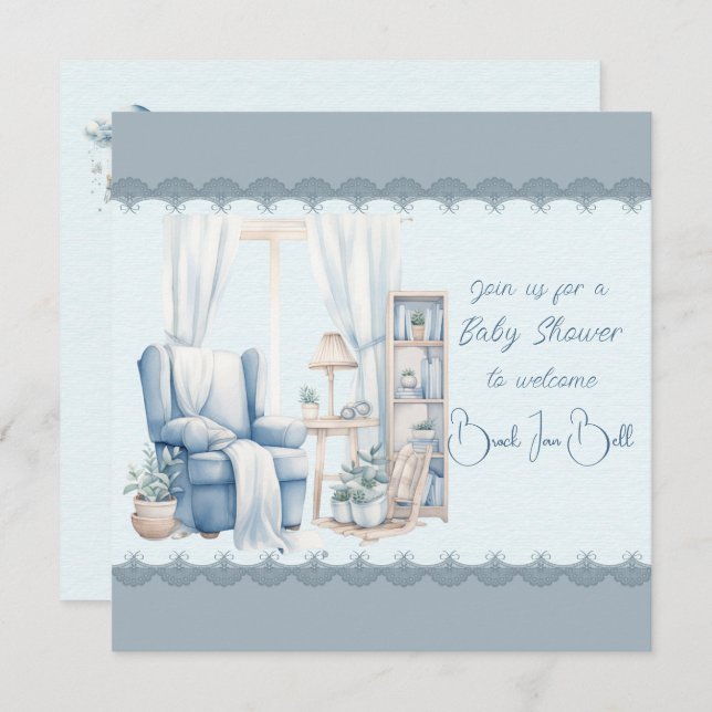 Convites Bem-vindo a um Chá de Bebê Boy (Frente/Verso)