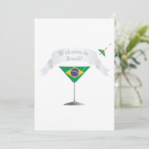 Convites Bem-vindo ao Brasil Copo de Martini Bandeira Brasi