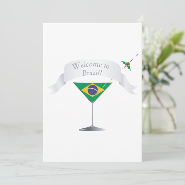 Convites Bem-vindo ao Brasil Copo de Martini Bandeira Brasi (Em pé/Frente)