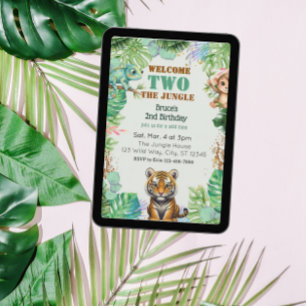 Convites Bem-vindo AO Jungle, Aquarela 2º Aniversário