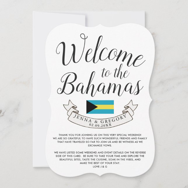 Convites Bem-vindo às Bahamas | Costume de Casamento no Des (Frente)