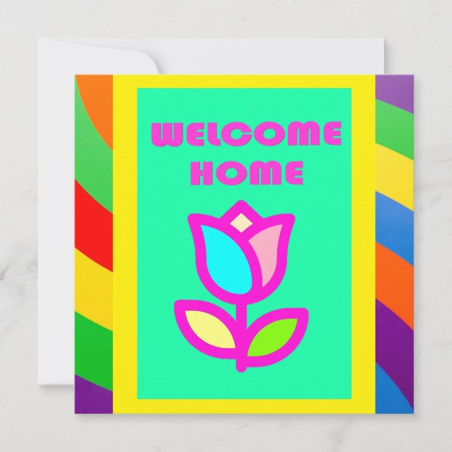 CONVITES BEM-VINDO PARA CASA COM FITAS E PADRÃO DE FLORES (Frente)