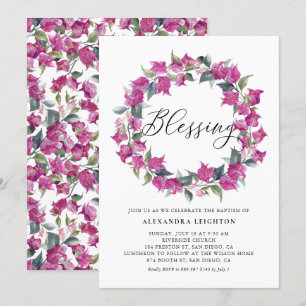 Convites Bênção de Bougainvillea Wreath Purple Watercolo