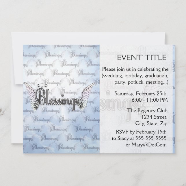 Convites Bênçãos com nuvens, asas de anjo e halo (Frente)
