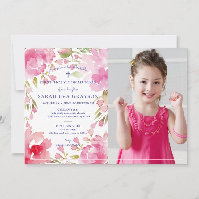 Convites Bendito Foliage Primeira Foto de Comunhão Sagrada (Frente)