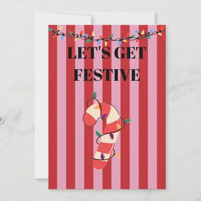 Convites Bengala de Natal com listras rosa e vermelha (Frente)