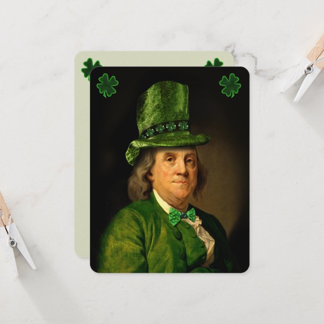 Convites Benjamin Franklin Clover St Patrick's Day (Frente/Verso In Situ)