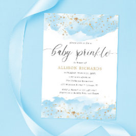 Convites Berbequela azul de água dourada dourada bebê borri