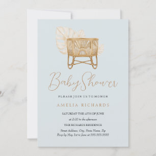 Convites Berço de Bebê Azul Boho Baby Shower