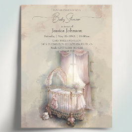 Convites Berço de bebê rosa Shabby ChicChá de Bebê