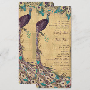 Convites Beringela Água e Pavão Dourado Vintage 3 Penas