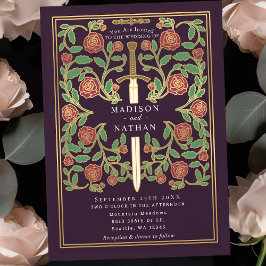 Convites Berinjela Espada Floral Fantasia Medieval Casament
