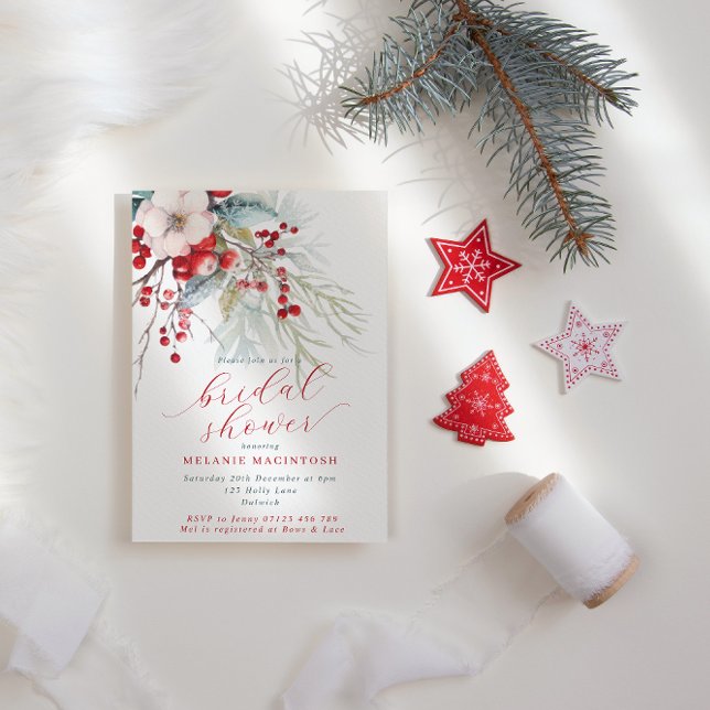 Convites Berries e Chá de panela Vermelho e Verde de invern (Criador carregado)