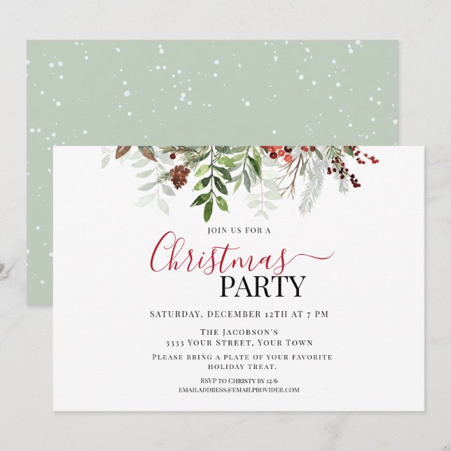 Convites Berries e Greenery Floral de Natal (Frente/Verso)