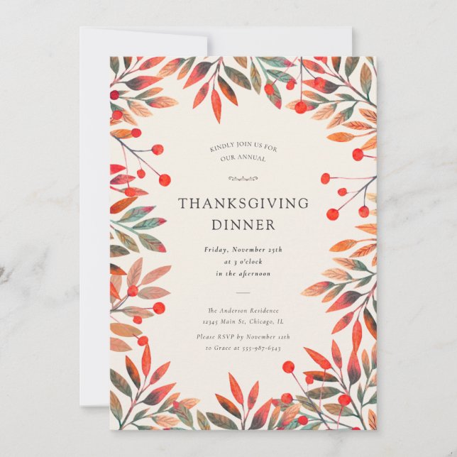 Convites Berries Vermelhos e Queda Saem do Janto de Ação de (Frente)