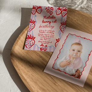 Convites Berry 1rua Desenhou Foto de Morango Foto Aniversár