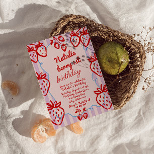 Convites Berry 1rua, Má Mão Desenhada, Garota de Morango An