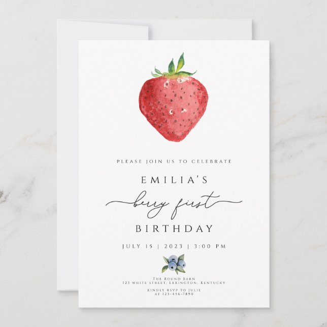 Convites Berry Birthday Invitation, Berry First Birday (Frente)