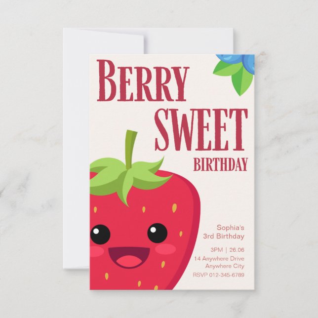 Convites Berry Birthday Strawberry (Frente)