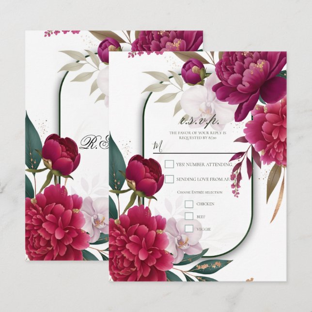 Convites Berry Bloom Jardim Floral Glam Casamento R.S.V.P. (Frente/Verso)