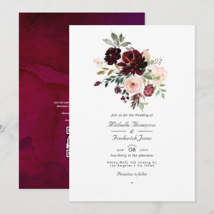 Convites Berry & Blush Floral Código QR RSVP Casamento