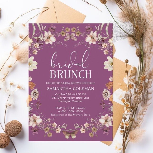 Convites Berry Boho Wildflower Bridal BrunChá de panela (Criador carregado)
