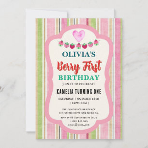 Convites Berry de Festa de aniversário de Morango Primeiro