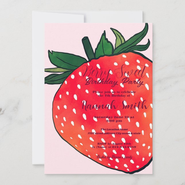 Convites Berry de Morango Vermelho Rosa (Frente)