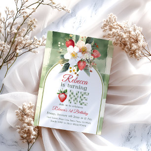 Convites Berry de Morango Vermelho Russo Verde Primeiro Ani