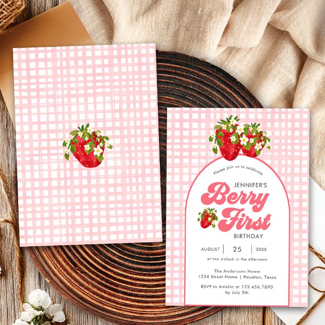 Convites Berry De Morango Vermelho Rústico Rústico Primeiro (Criador carregado)